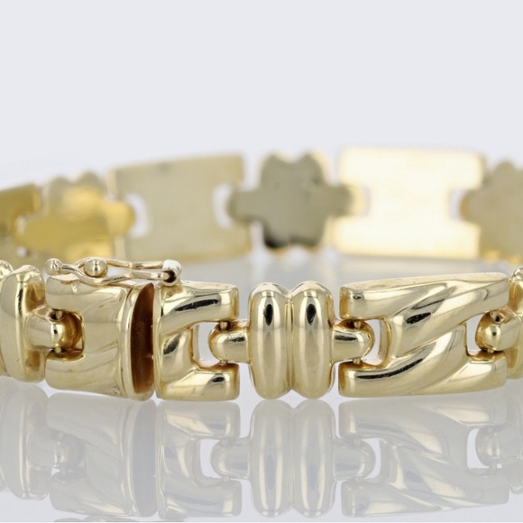 10mm 14K Gold Art Deco Chunky Bracelet - Picture 11 of 11